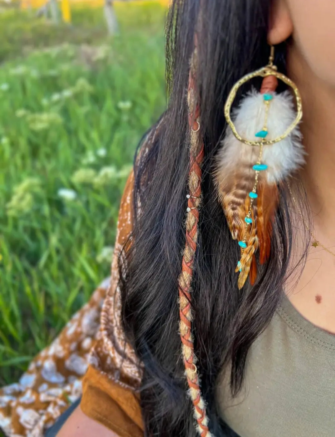 Hoop Boho Feather Earrings