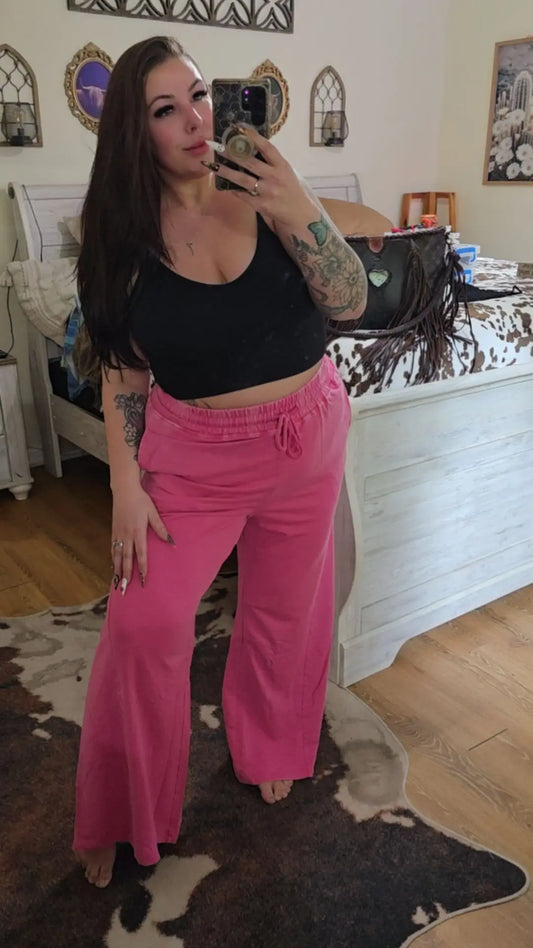 Mineral Washed Wide Leg Pants