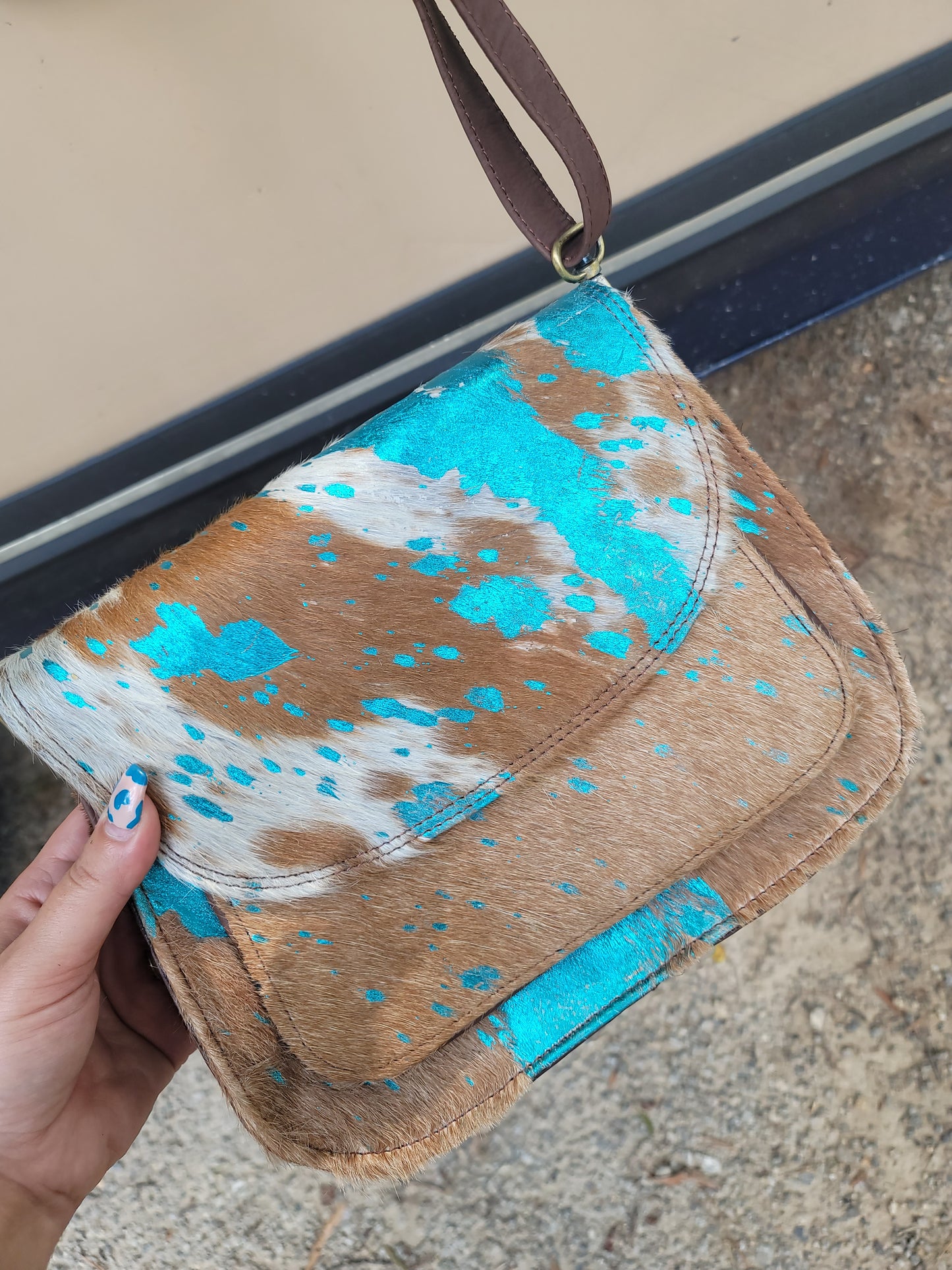 Turquoise Cowhide Crossbody Bag