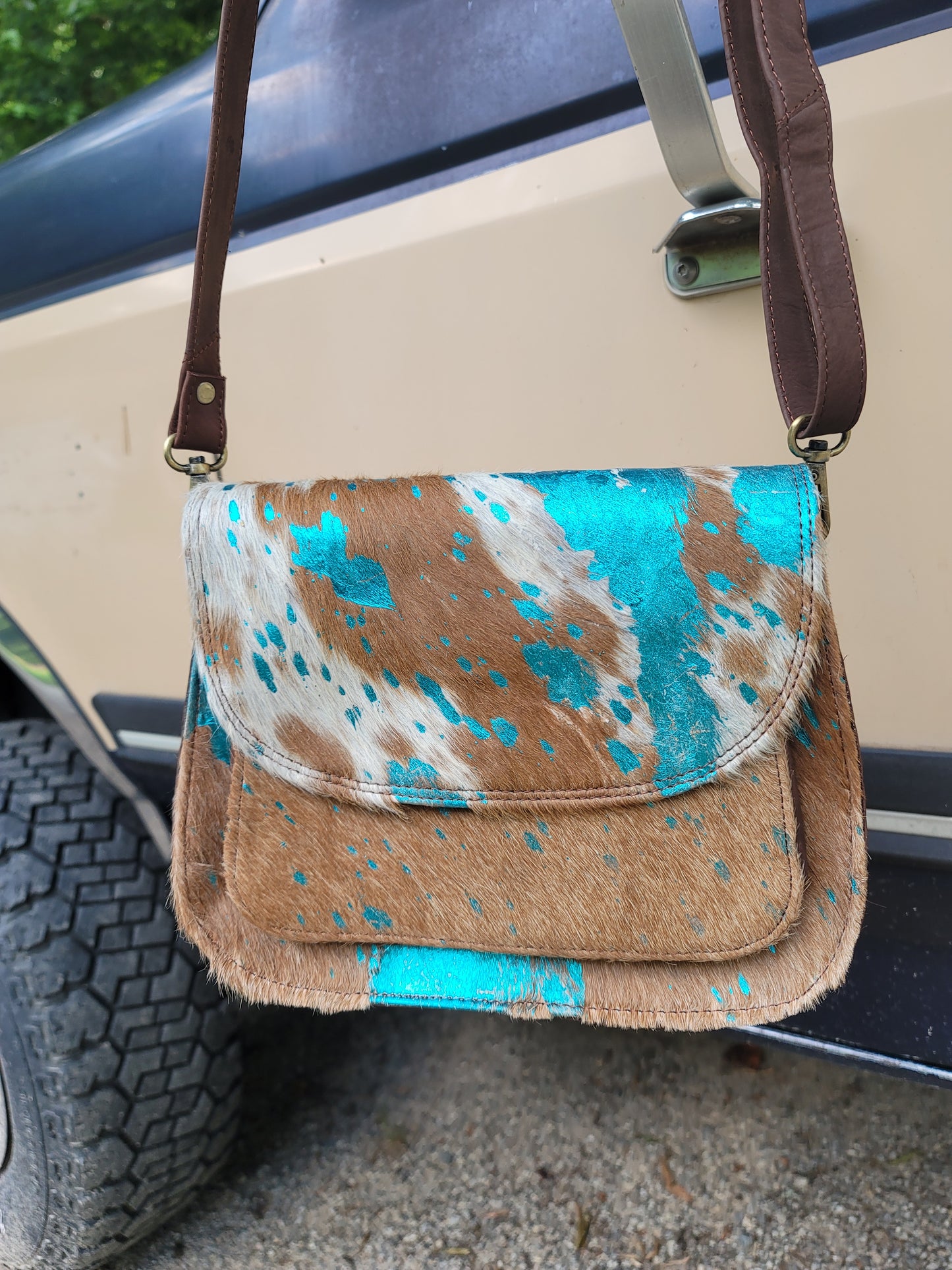 Turquoise Cowhide Crossbody Bag