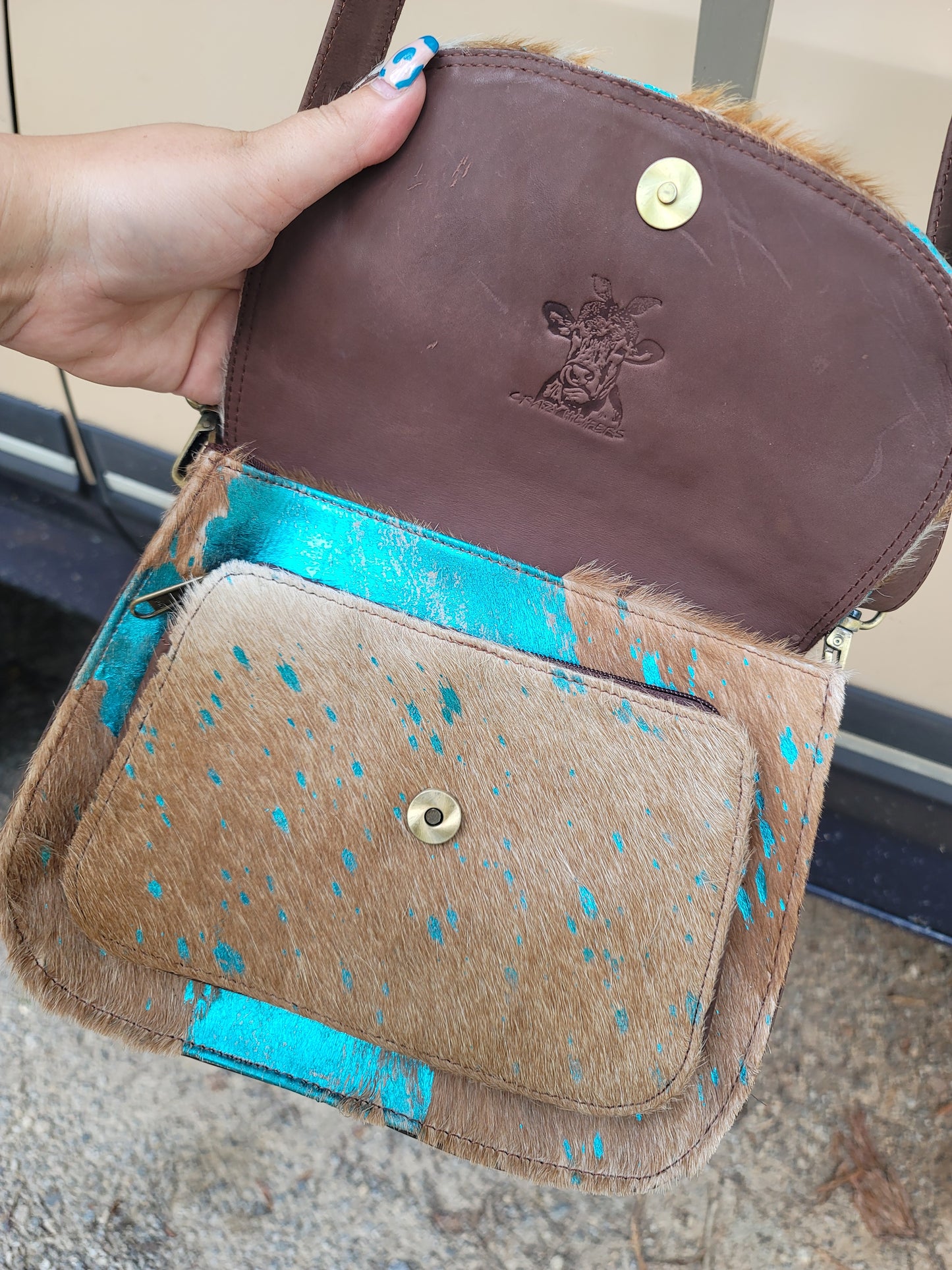 Turquoise Cowhide Crossbody Bag