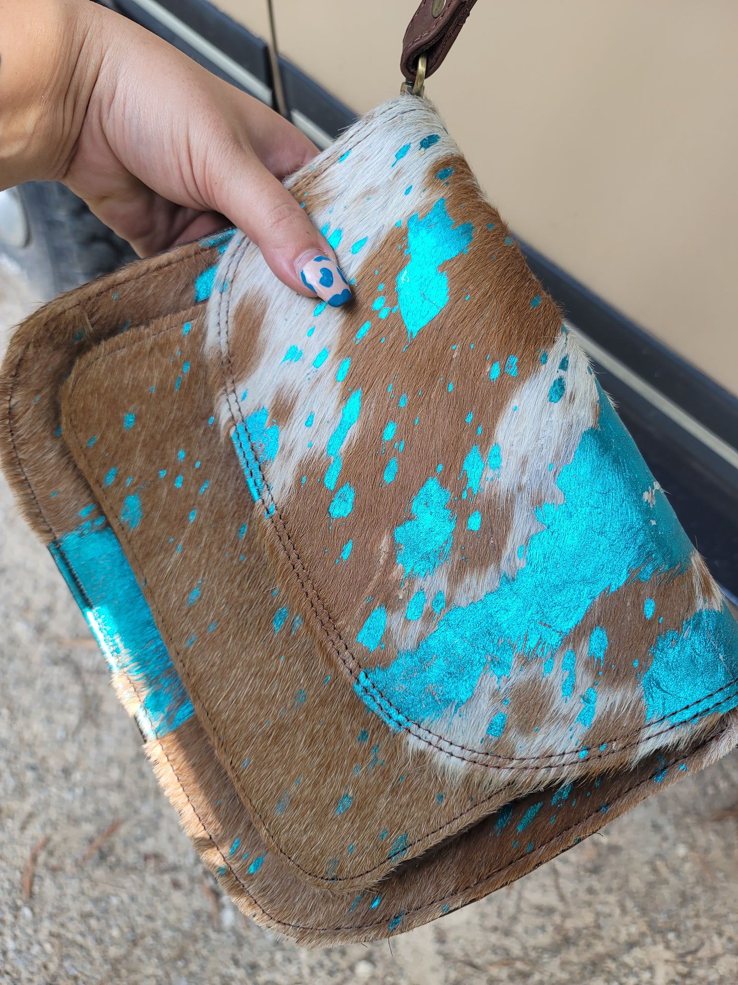 Turquoise Cowhide Crossbody Bag