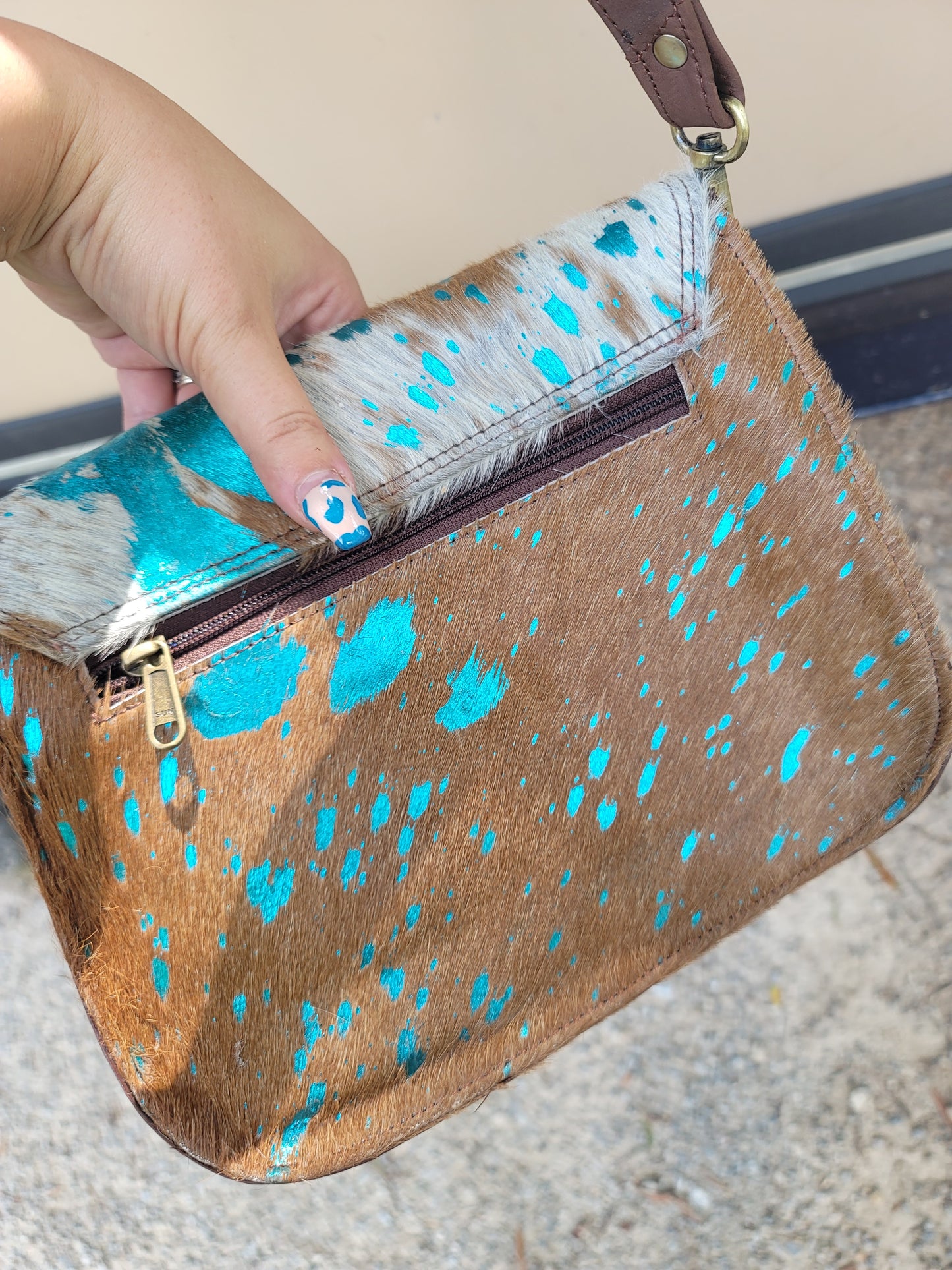 Turquoise Cowhide Crossbody Bag