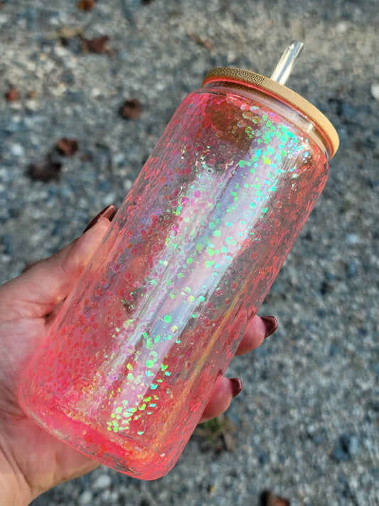 Pink snowglobe libbey beer glass tumbler