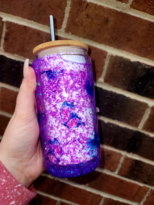 Purple Butterfly Snowglobe Glass Tumbler