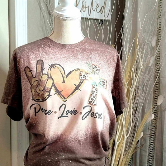 Peace Love Jesus Bleached T-Shirt