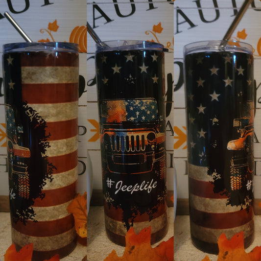 American Flag Distressed Jeep Life Tumbler