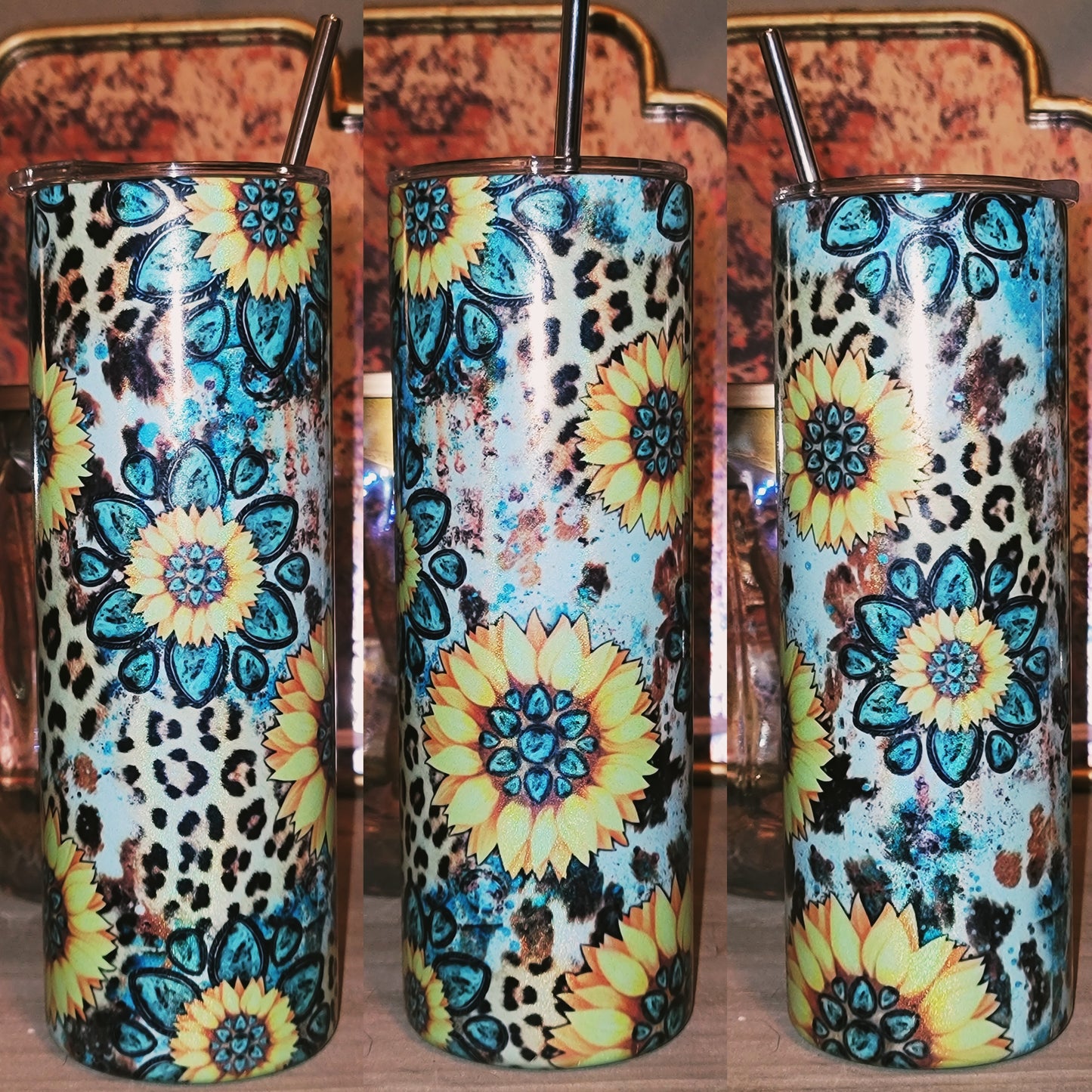 Sunflower Blue Glitter Tumbler