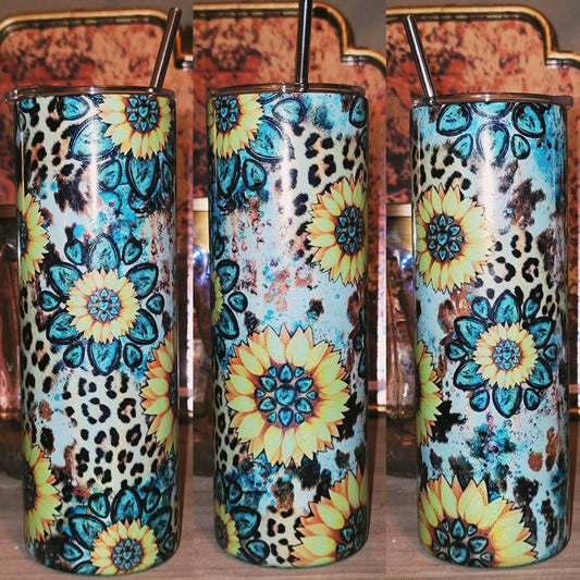 Sunflower Blue Glitter Tumbler