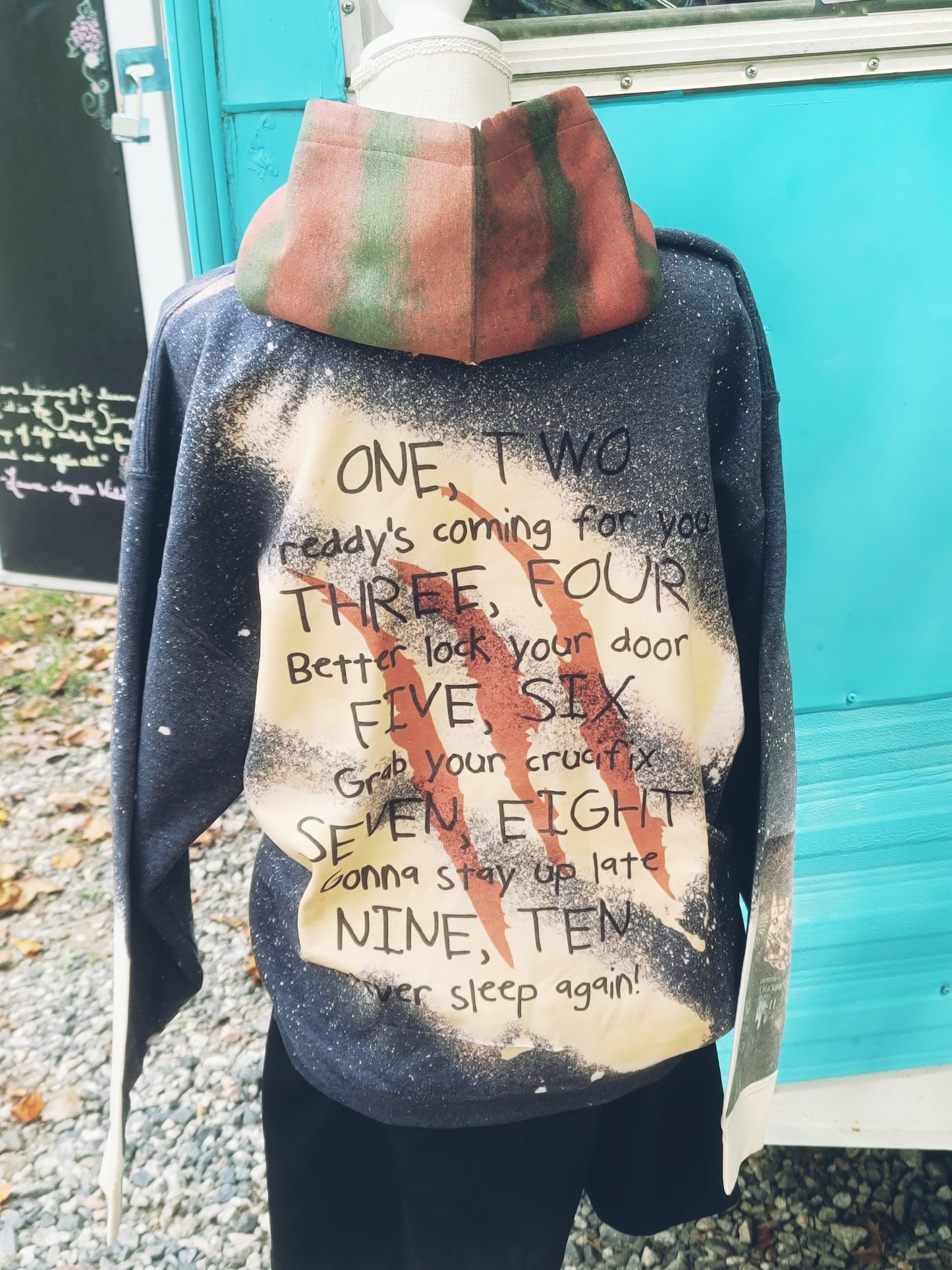 Bleached Handmade Hoodie with Halloween Characters