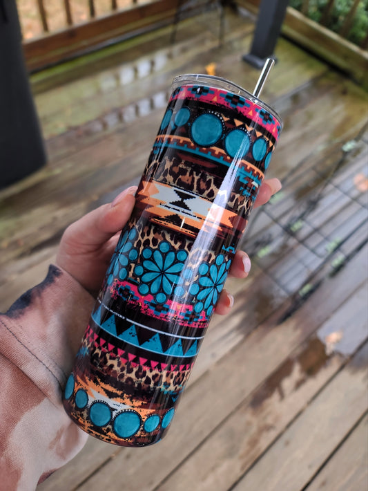 Western Turquoise Skinny Tumbler