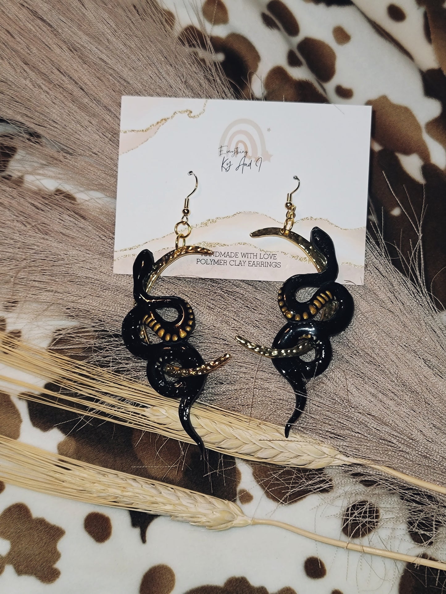 Black Moon Snake Earrings