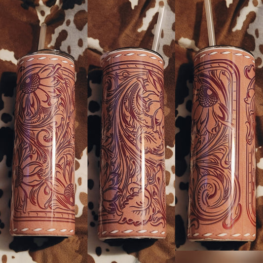 Leather & Sunflowers Skinny Tumbler