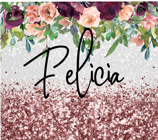 Rose Gold Glitter Flower Tumbler
